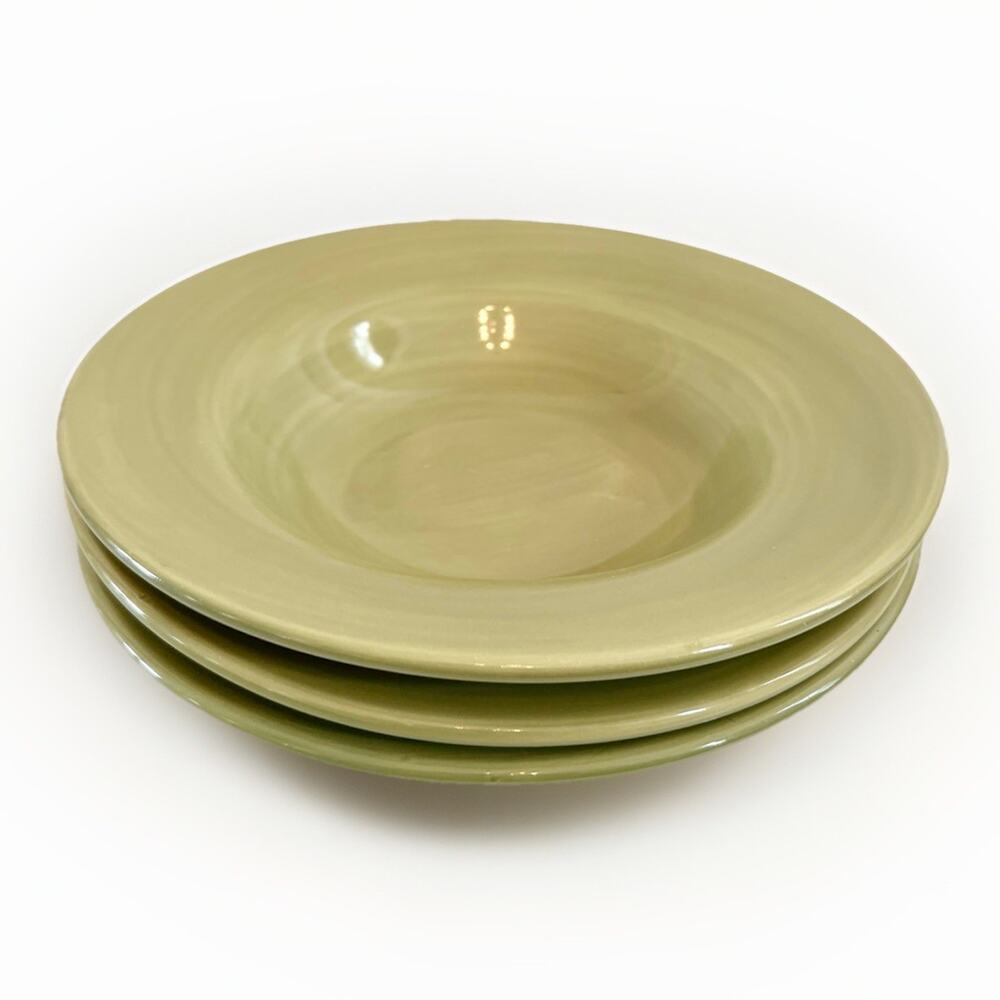 THREE Pottery Barn Sausalito Sage Green 10" Pasta Salad Bowls No Chips/Cracks
